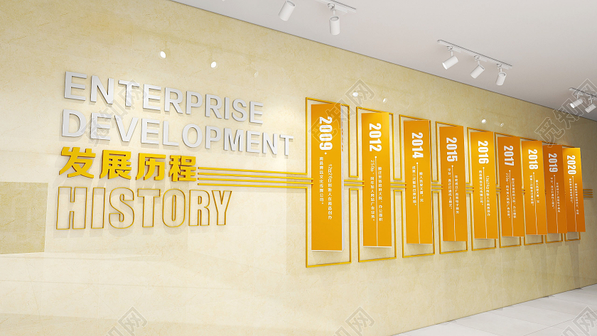 橙色活泼风格互联网科技公司发展历程文化墙科技公司文化墙