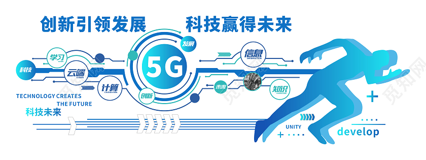 蓝色简约动感风格5G科技企业文化墙科技公司文化墙