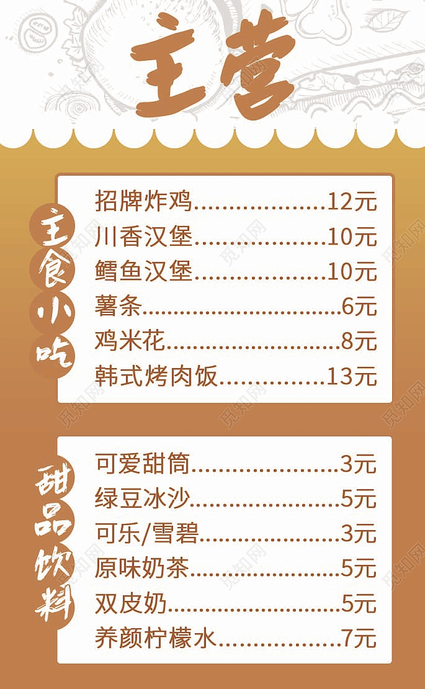 橙色觅知炸鸡订餐卡简约风订餐卡订餐名片外卖订餐卡