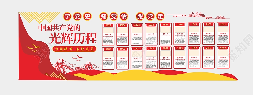 红色学党史跟党走中国精神永放光芒文化墙历程文化墙