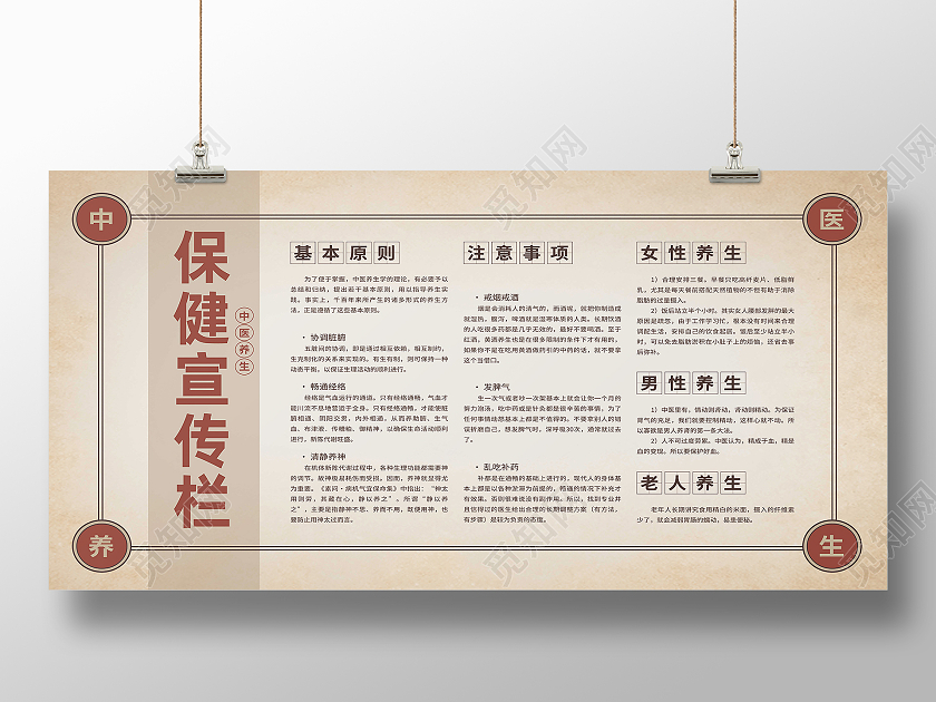 黄色古风保健宣传栏保健中医保健展板