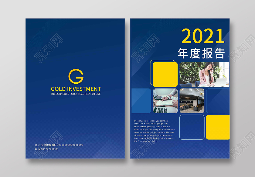 蓝色简约2021年度地址电话报告画册封面