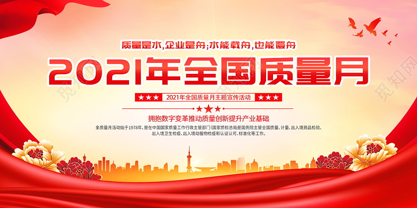 红色大气2021年全国质量月宣传展板