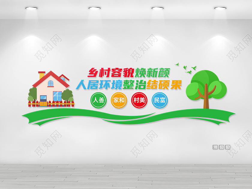 绿色卡通乡村容貌焕新颜人居环境整治结硕果文化墙美丽乡村文化墙