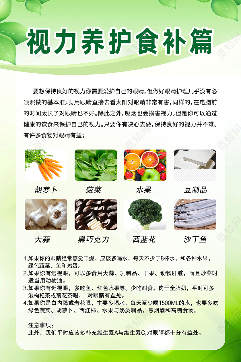 绿色简约视力养护食补篇视力养护海报