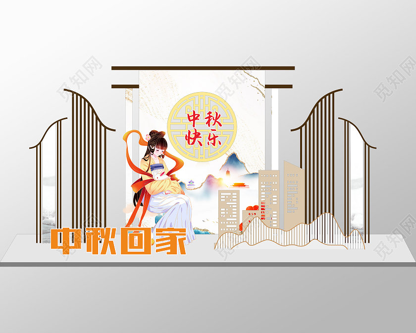 简约新中式风格中秋佳节地产美陈中秋美陈