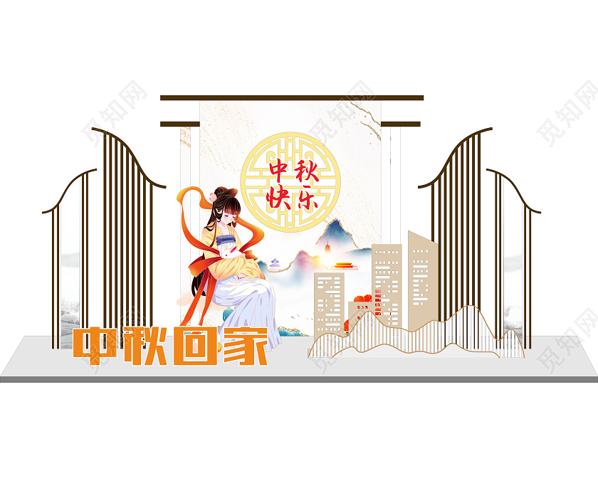 简约新中式风格中秋佳节地产美陈中秋美陈