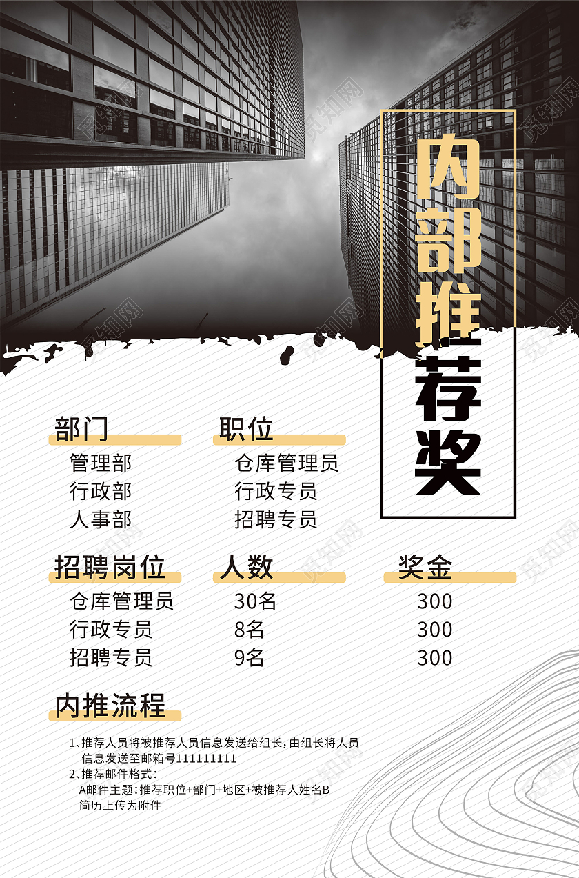 黑白简约内部推荐奖海报公司内部推荐海报招聘内部推荐