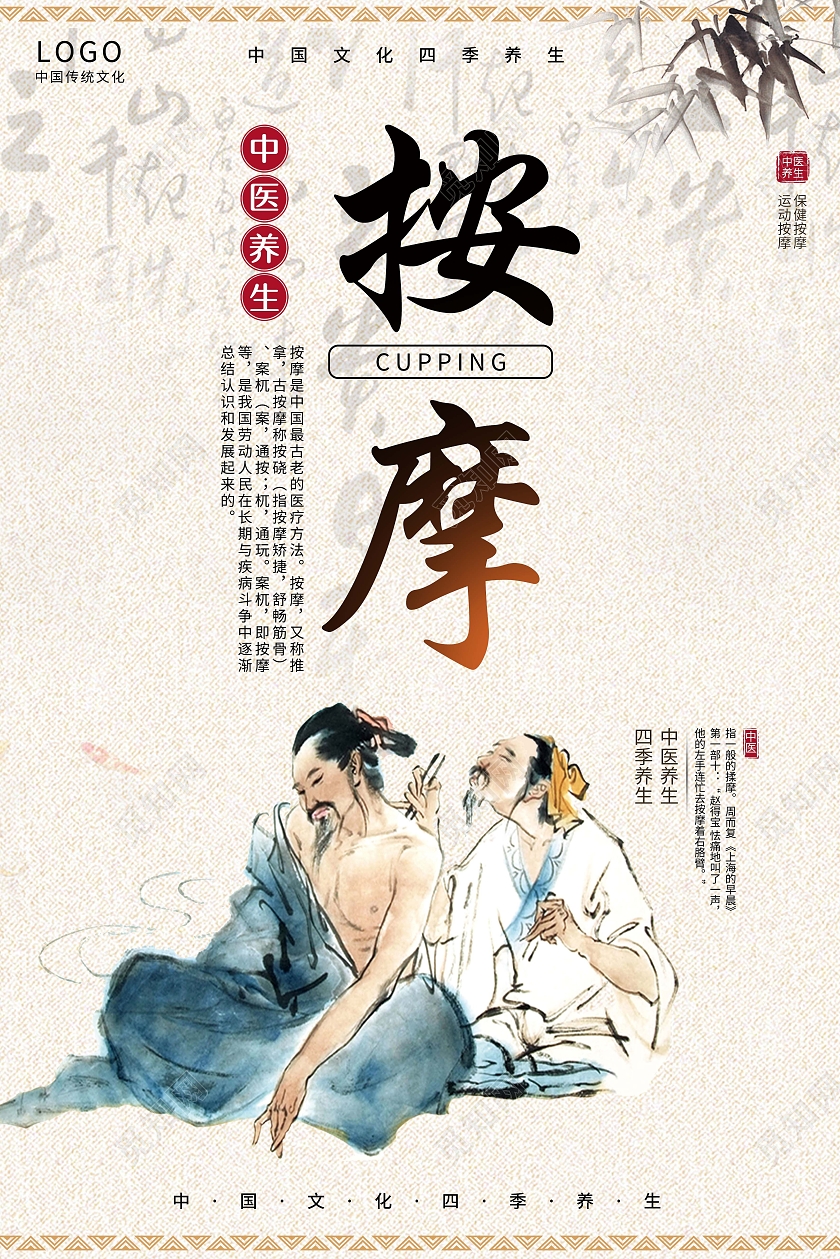 古风复古中医文化四季养生按摩针灸宣传海报保健按摩
