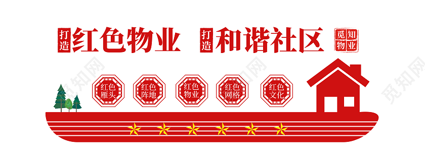红色简约风打造红色物业打造和谐社区文化墙设计红色物业文化墙设计