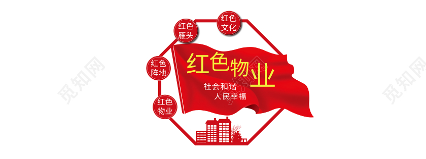 红色简约风红色物业社区文化墙设计红色物业文化墙设计