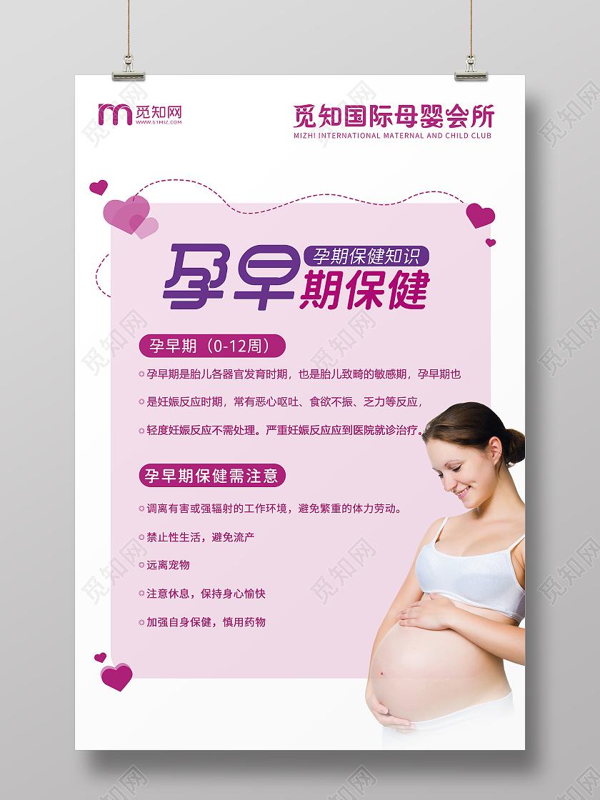 紫色简约孕期保健母婴护理月子中心宣传海报