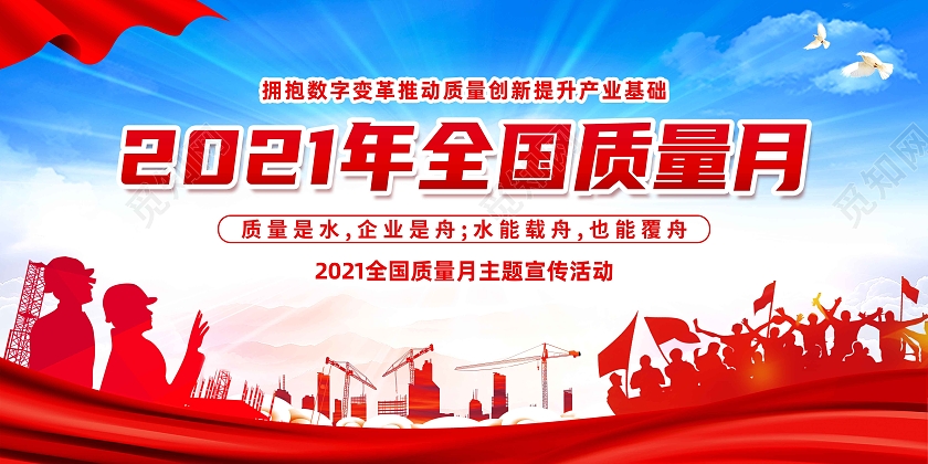 红色简约2021年全国质量月质量月活动展板