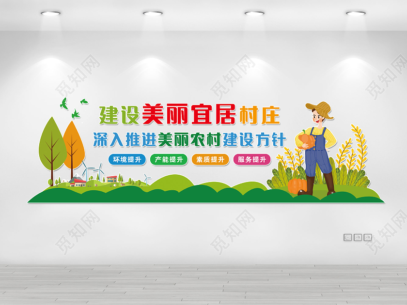 绿色卡通建设美丽宜居村庄深入推进美丽农村建设方美丽乡村文化墙