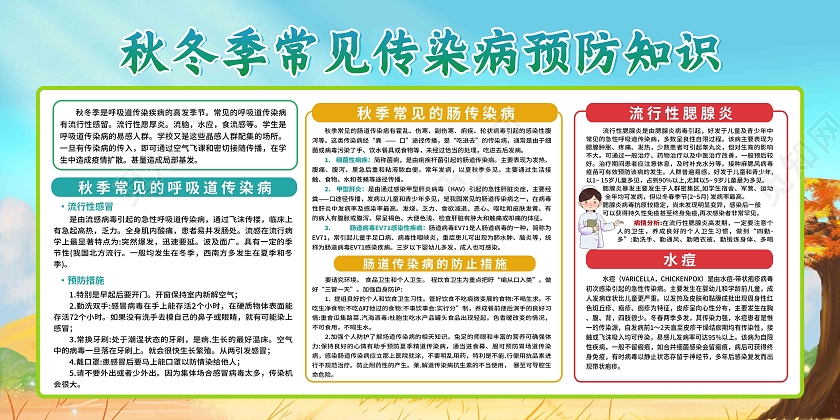 蓝色秋冬季常见传染病预防知识宣传栏秋季传染病宣传栏