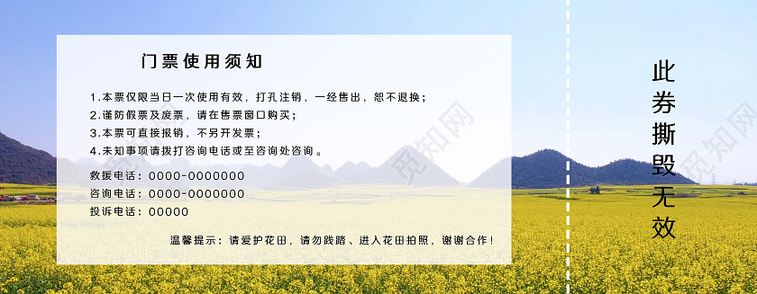 绿色清新大自然油菜花田入场券门票景区门票