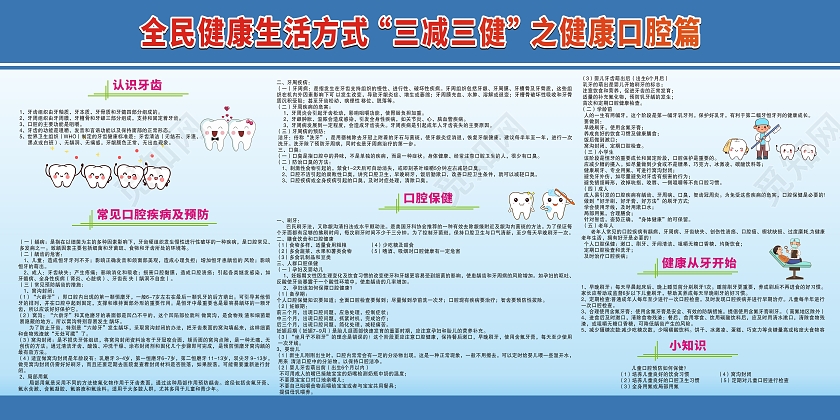 蓝色简约全民健康生活方式三减三健健康口腔篇展板