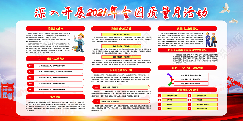 红色简约深入开展2021年全国质量月活动质量月活动宣传栏