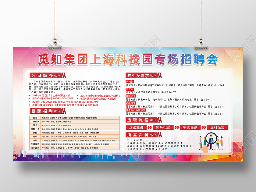 渐变背景企业科技公司专场招聘会信息展板