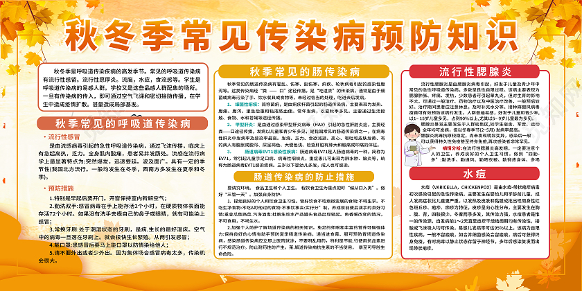 黄色秋冬季常见传染病宣传知识宣传栏秋季传染病宣传栏
