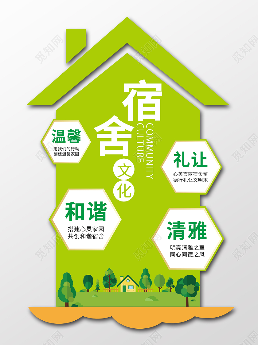 绿色简约宿舍文明宿舍标语导视文化墙背景宿舍文化墙