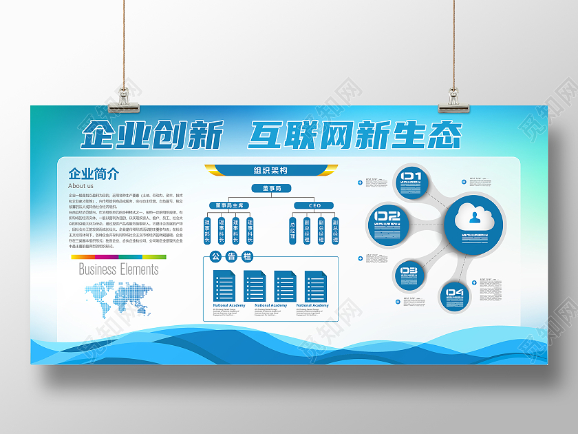 蓝色科技企业创新互联网展板背景科技金融企业文化展板