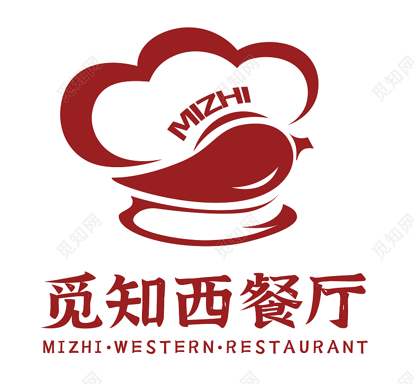 红色剪影觅知西餐厅餐饮logologo设计