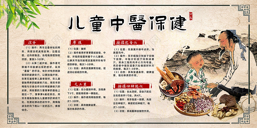 水墨中国风儿童保健按摩儿童中医保健展板