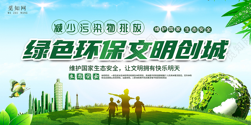 城市风背景绿色环保文明城市展板