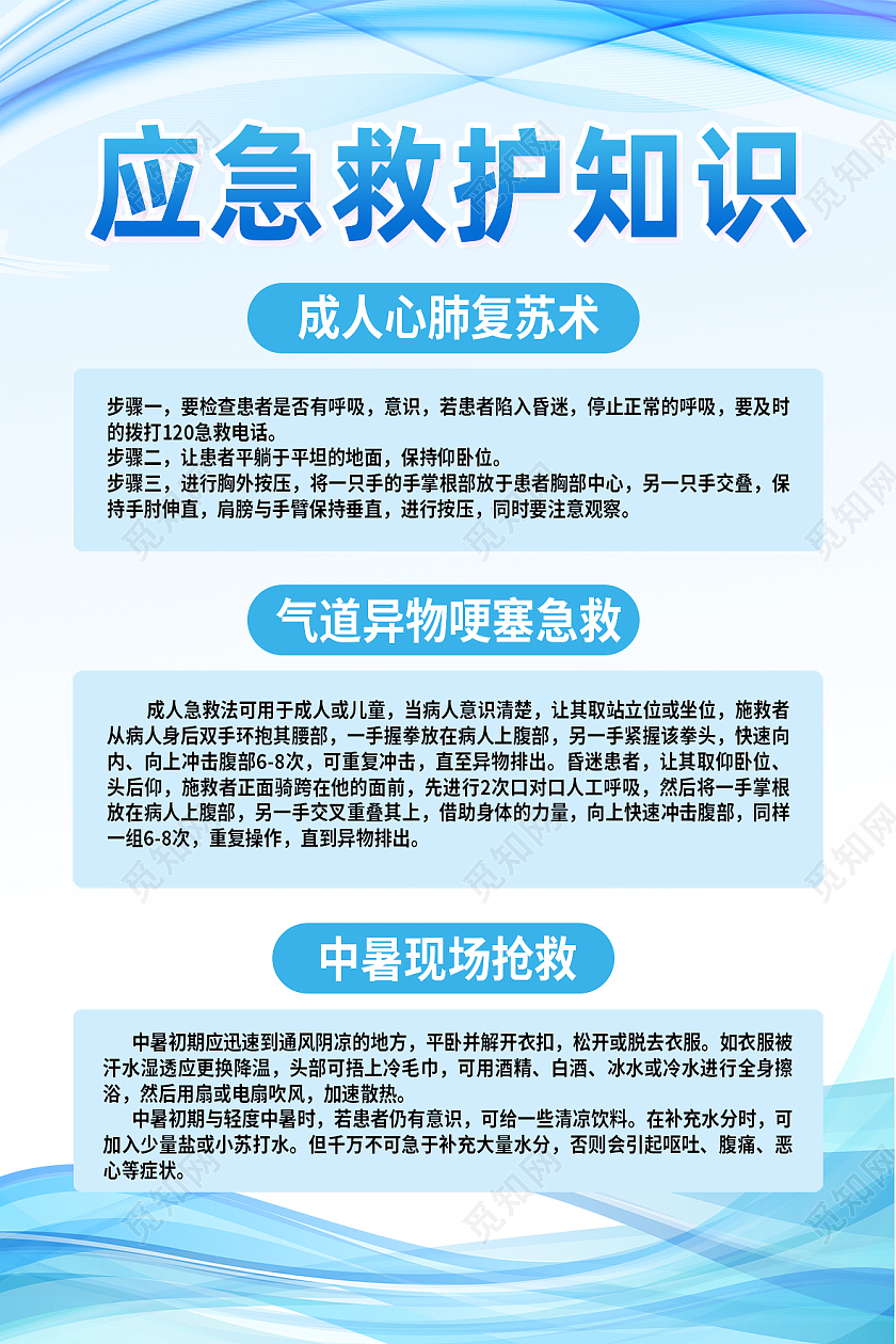 蓝色简约应急救护知识应急救护海报应急救护展板