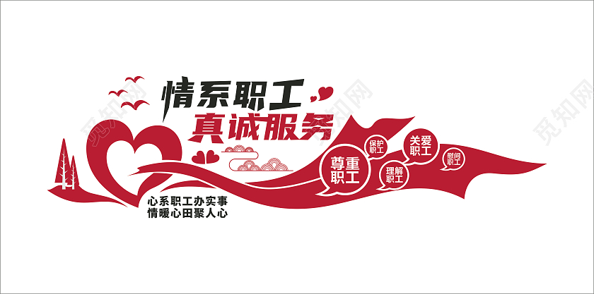 红色简约情系职工真诚服务工会文化墙