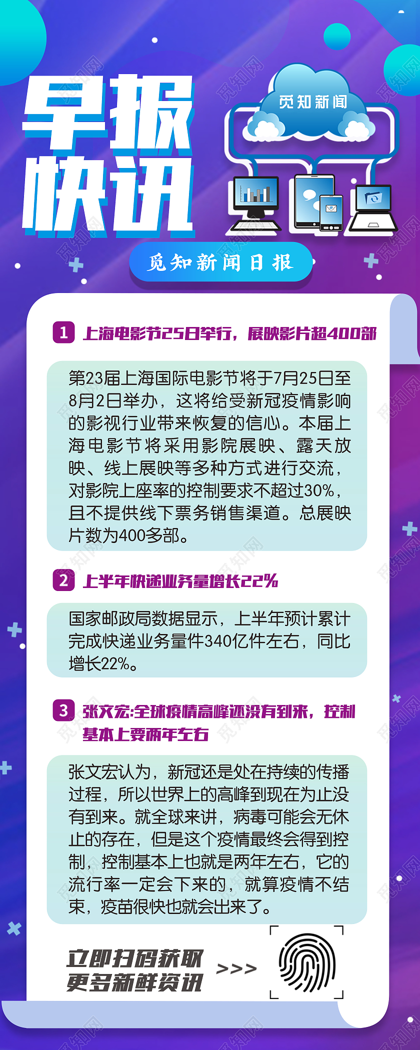 蓝紫色蓝色商务风早报快讯手机长图海报