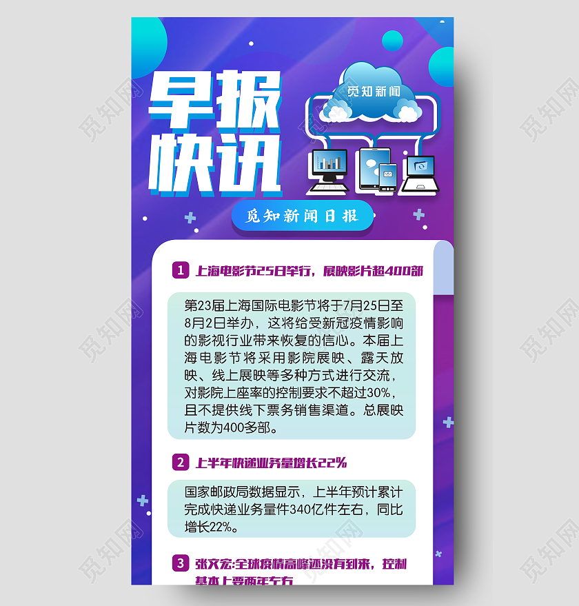 蓝紫色蓝色商务风早报快讯手机长图海报