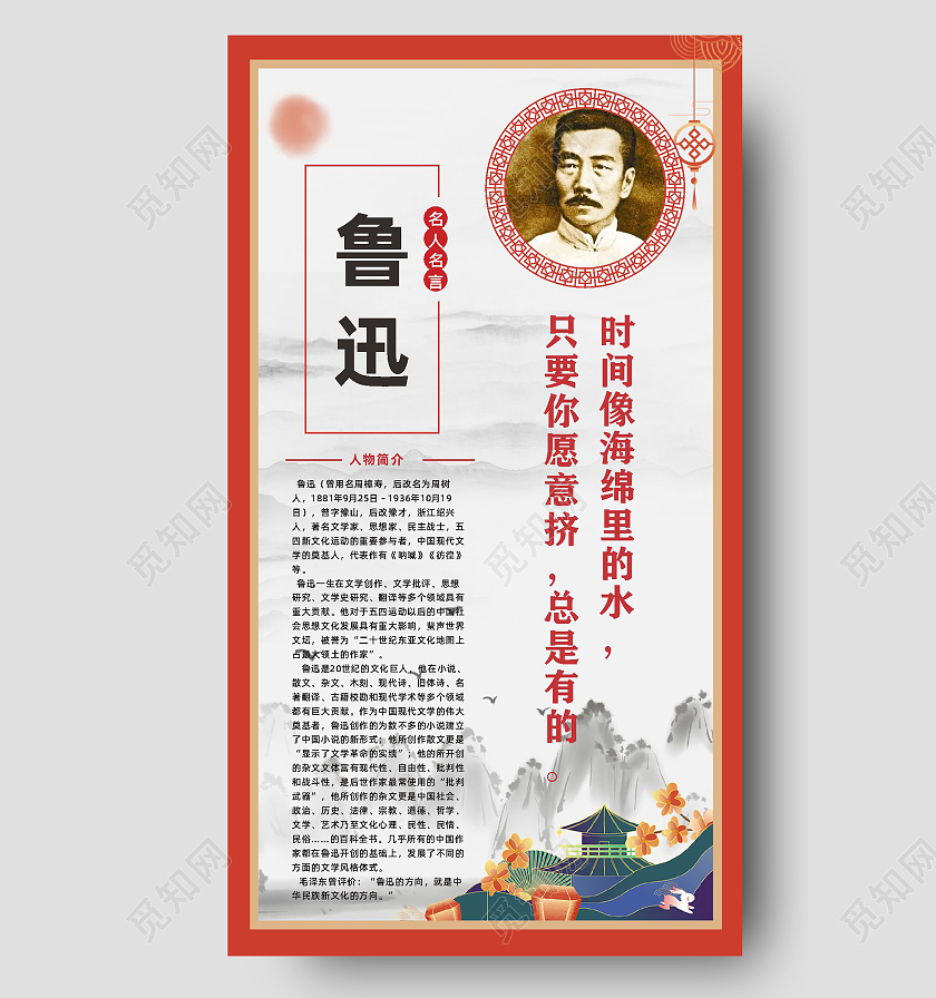 简约大气名人鲁迅名人名言名人语录手机海报名人名言海报