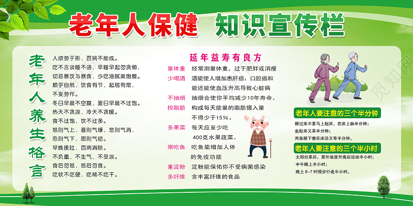 绿色简约时尚大气老人保健宣传展板老年人保健宣传栏
