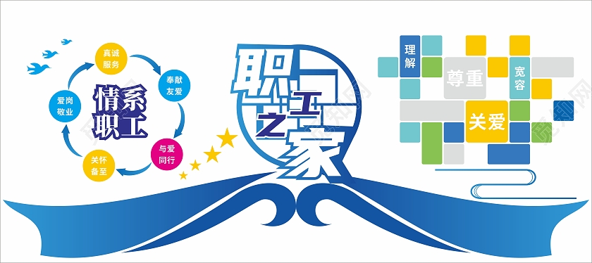 蓝色调商务宣传职工之家工会文化墙