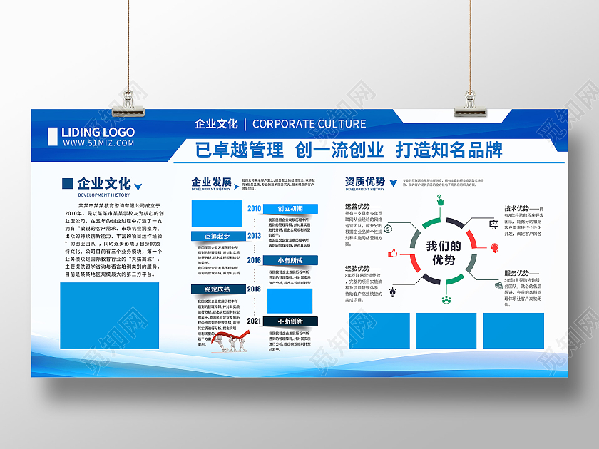 蓝色商务大气背景美容美业企业简介公司简介展板
