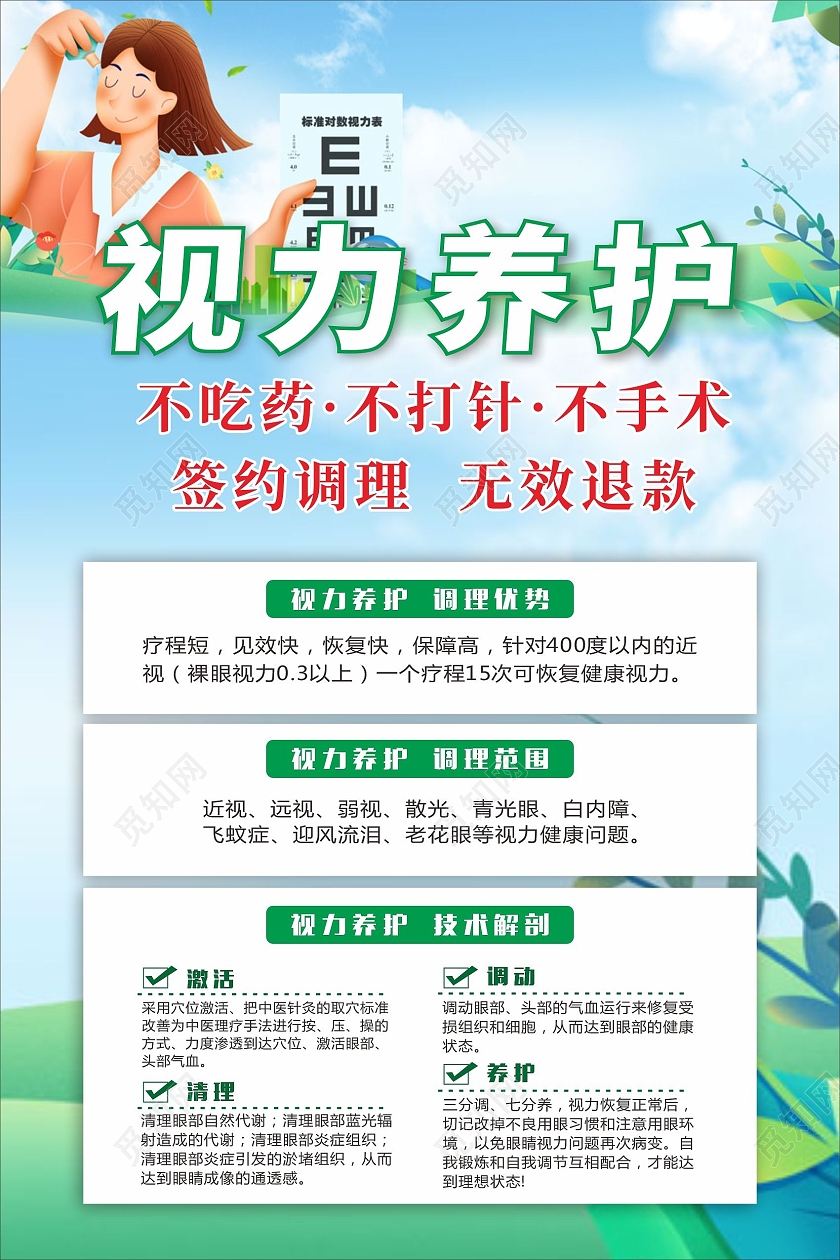 绿色蓝天白云绿草地视力养护视力海报视力养护宣传保护视力视力养视力养护海报