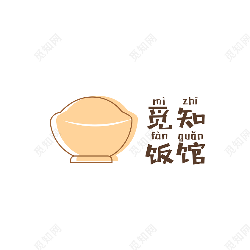 驼色线条剪影风格觅知饭馆餐饮行业logologo设计