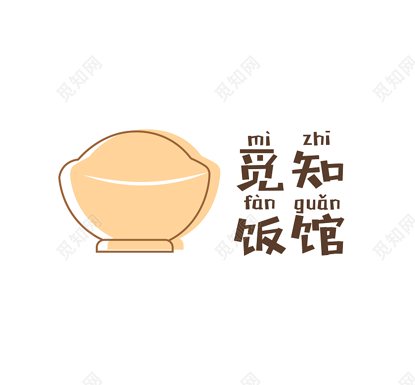 驼色线条剪影风格觅知饭馆餐饮行业logologo设计