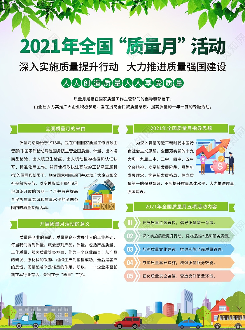 绿色小清新全国质量月宣传海报折页质量月宣传质量管理宣传质量月活动折页