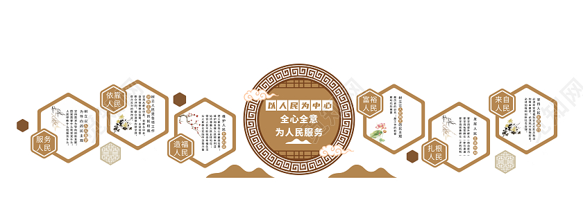 六边形简约朴素风格为人民服务文化墙