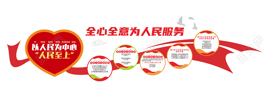大气红色爱心飘带风格为人民服务文化墙