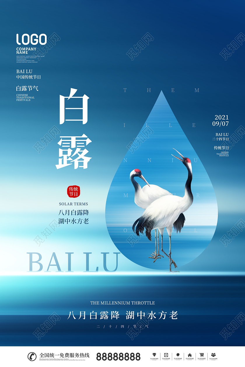 简约风二十四节气白露节日宣传海报