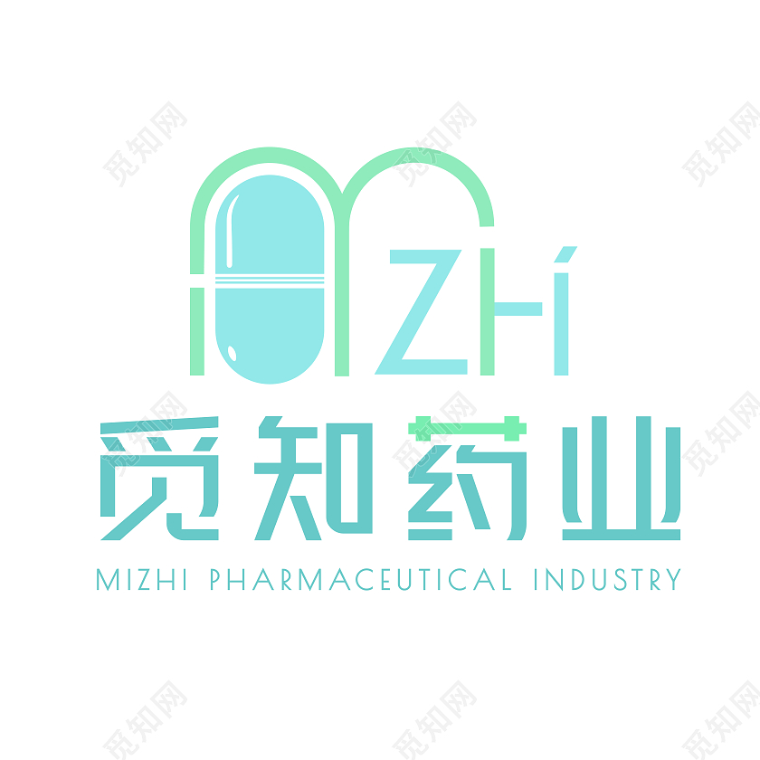 蓝绿色简约清新觅知药业医疗logologo设计医院logo