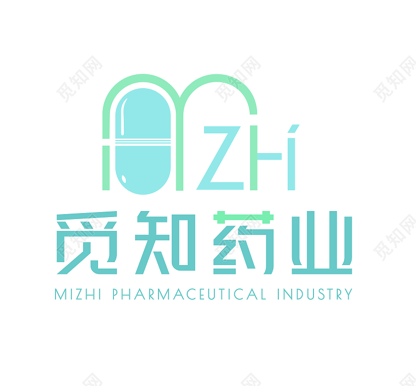 蓝绿色简约清新觅知药业医疗logologo设计医院logo