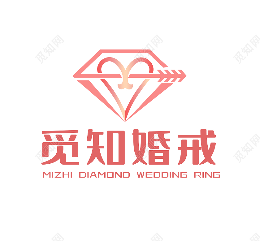 红色渐变简约剪影觅知钻石戒指婚礼logologo设计