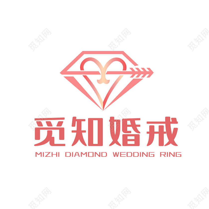 红色渐变简约剪影觅知钻石戒指婚礼logologo设计