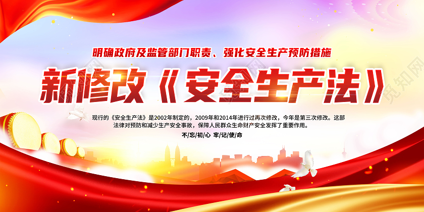 蓝色水彩风格新修改安全生产法宣传栏新安全生产法宣传栏