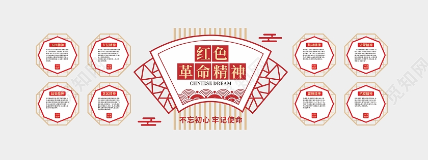 中国风边框红色革命精神不忘初心文化墙传承红色文化精神文化墙